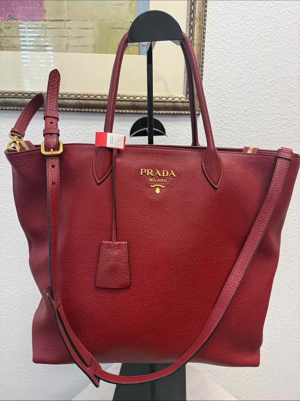 Prada 1BG006 F0041 Soft Leather Tote Ruby Red